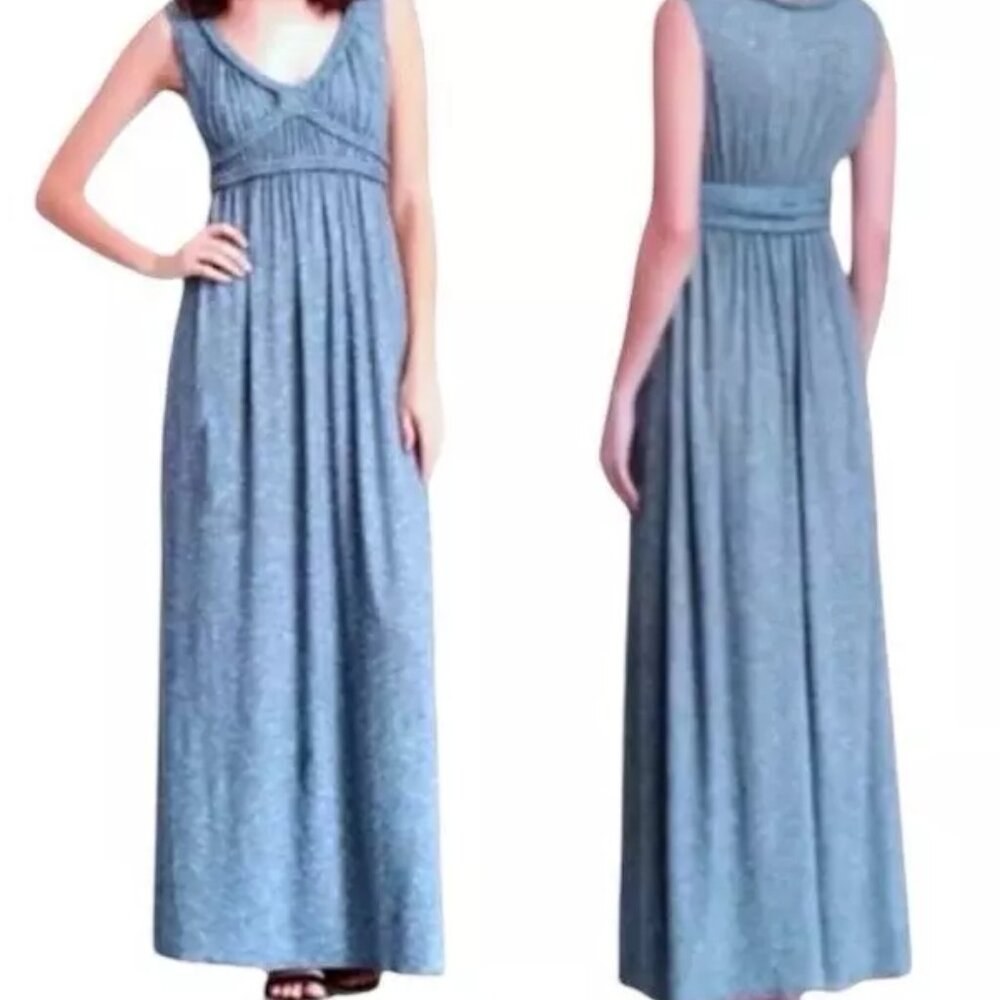 MAX STUDIO braided trim slub maxi dress in indigo XS